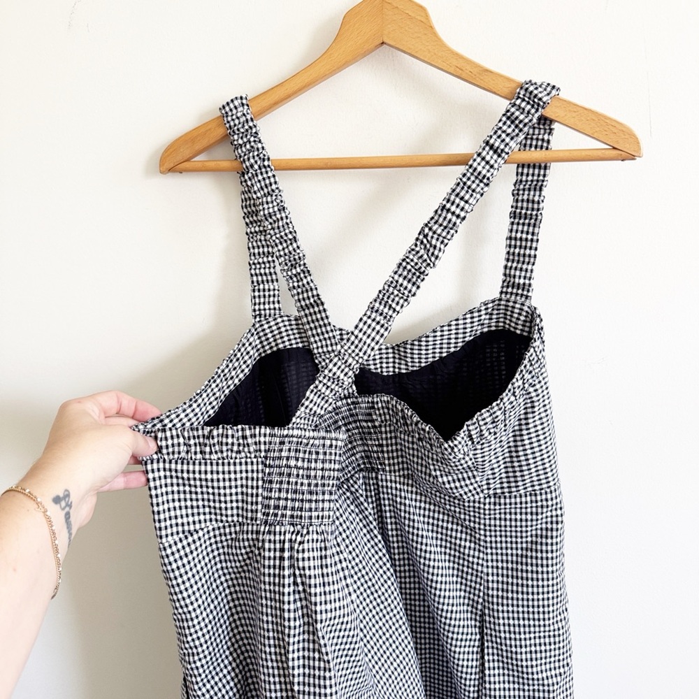 Anthropologie Maeve Sweatheart gingham Mini Dress Black White Pockets Sz XL - Picture 4 of 9